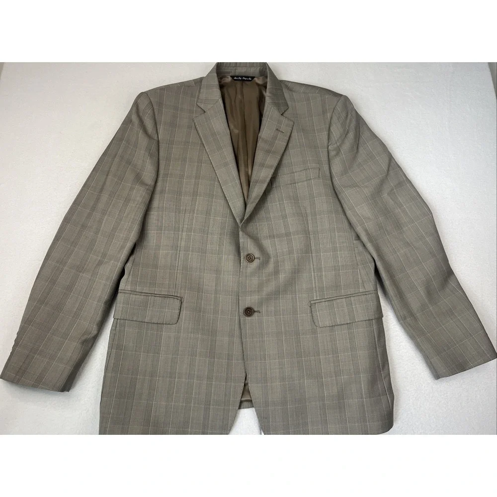 Ermenegildo Zegna Saks Fifth Avenue Sport Coat Blazer Mens 44R Tan Check Italy